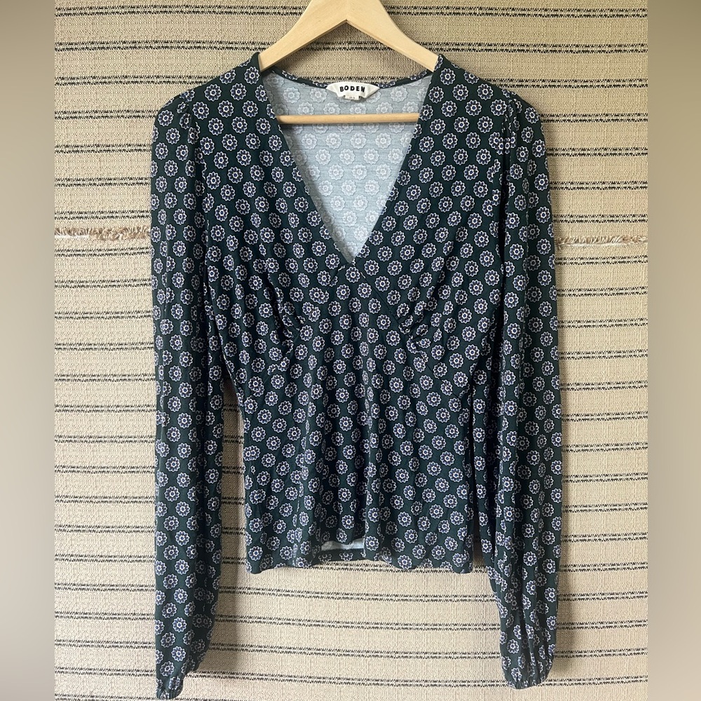 Boden Green Patterned Women's Long Sleeve Top